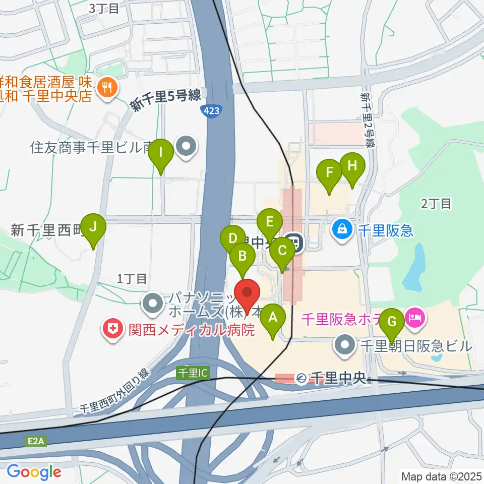 第一楽器 千里中央教室周辺の駐車場・コインパーキング一覧地図