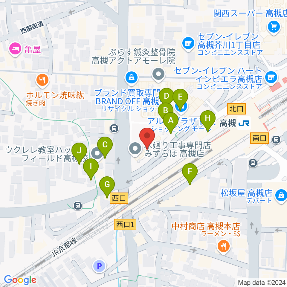 第一楽器 高槻店周辺の駐車場・コインパーキング一覧地図