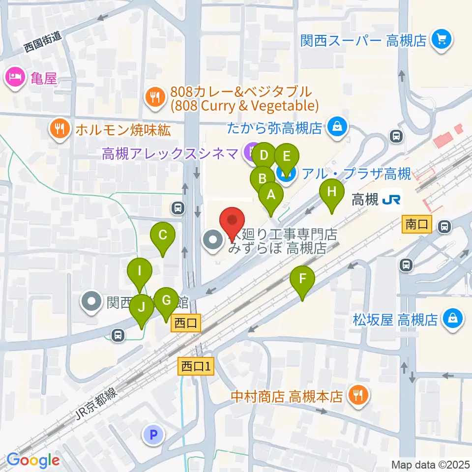 第一楽器 高槻店周辺の駐車場・コインパーキング一覧地図