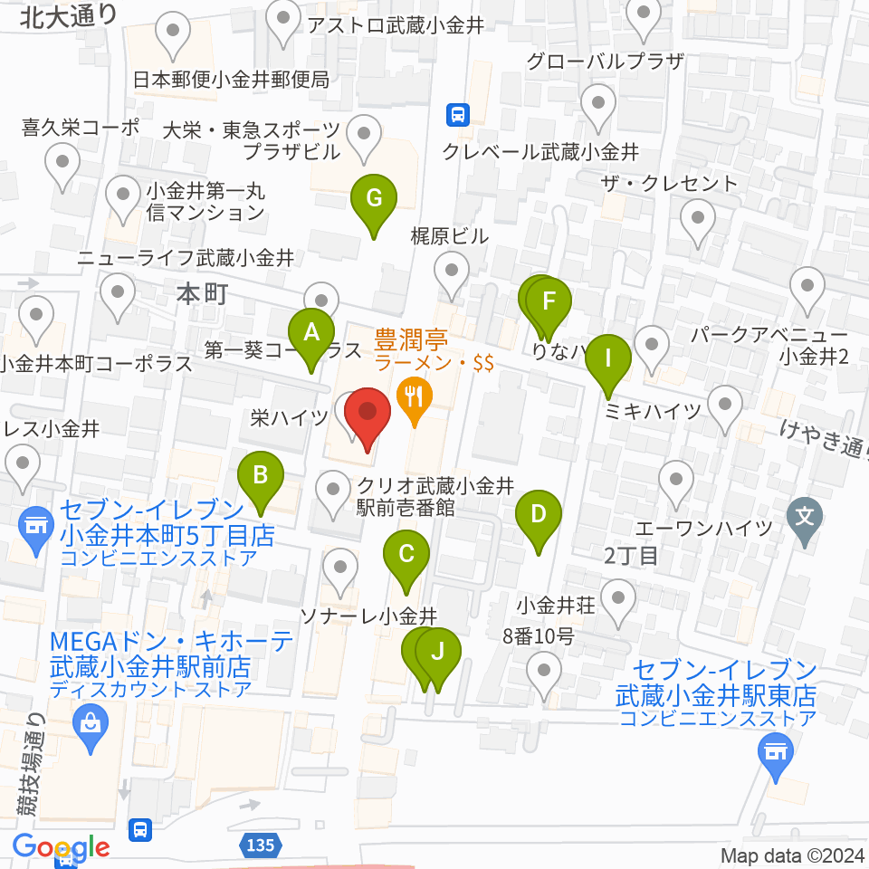 宮地楽器 小金井店周辺の駐車場・コインパーキング一覧地図
