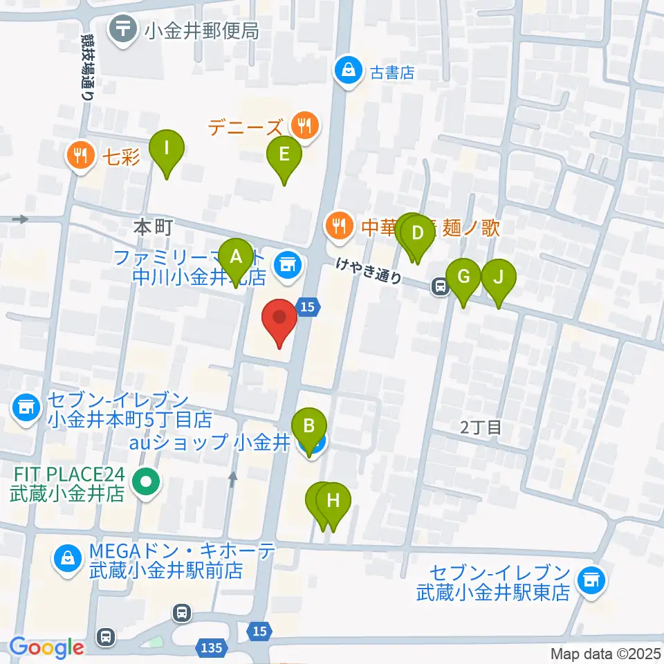 宮地楽器 小金井店周辺の駐車場・コインパーキング一覧地図