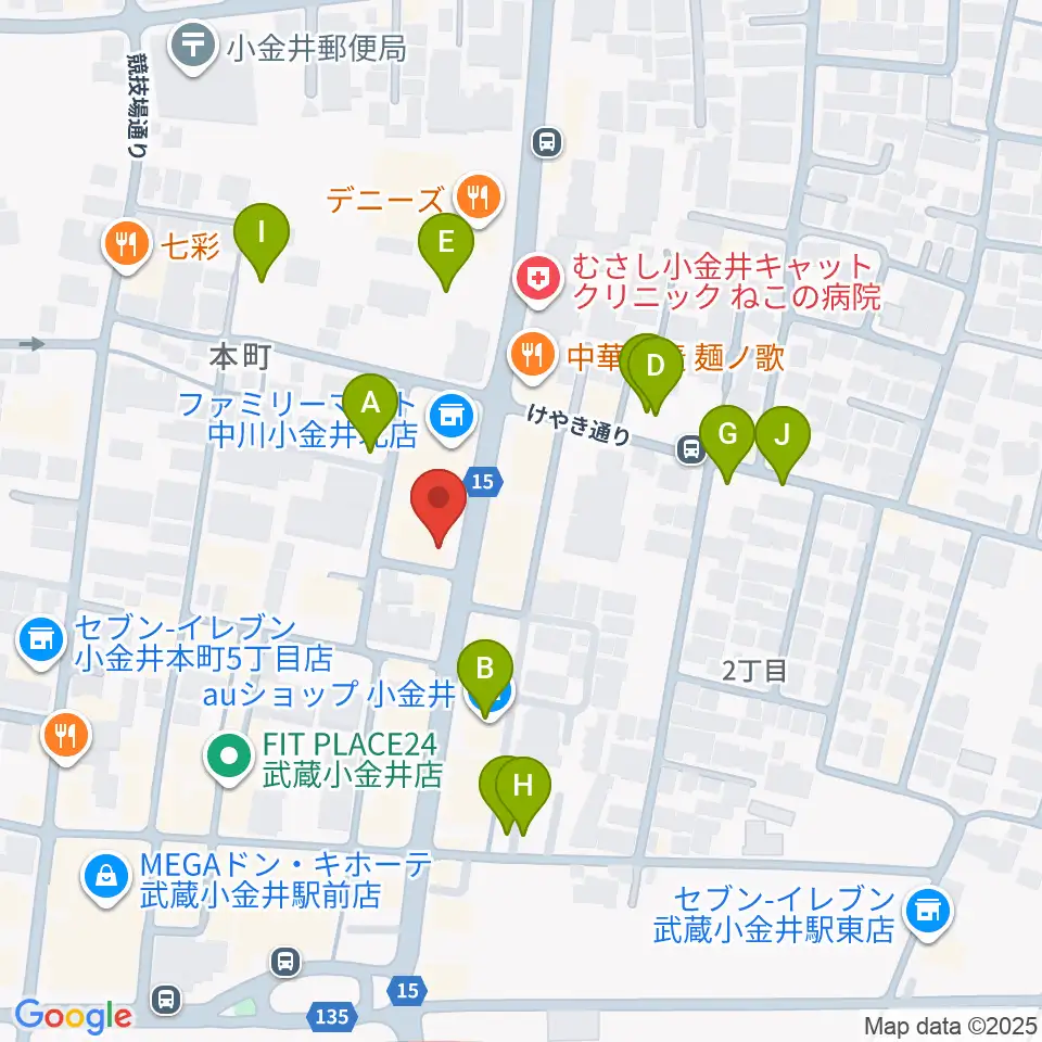 宮地楽器 小金井店周辺の駐車場・コインパーキング一覧地図