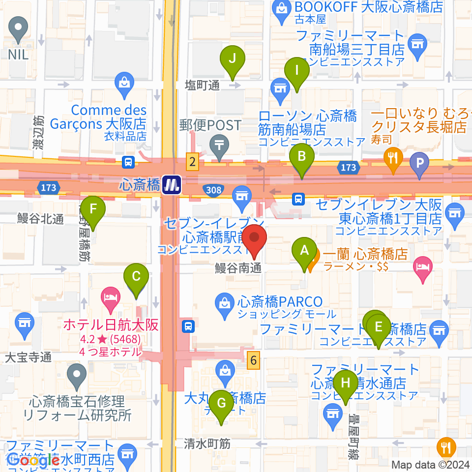 三木楽器 心斎橋店周辺の駐車場・コインパーキング一覧地図