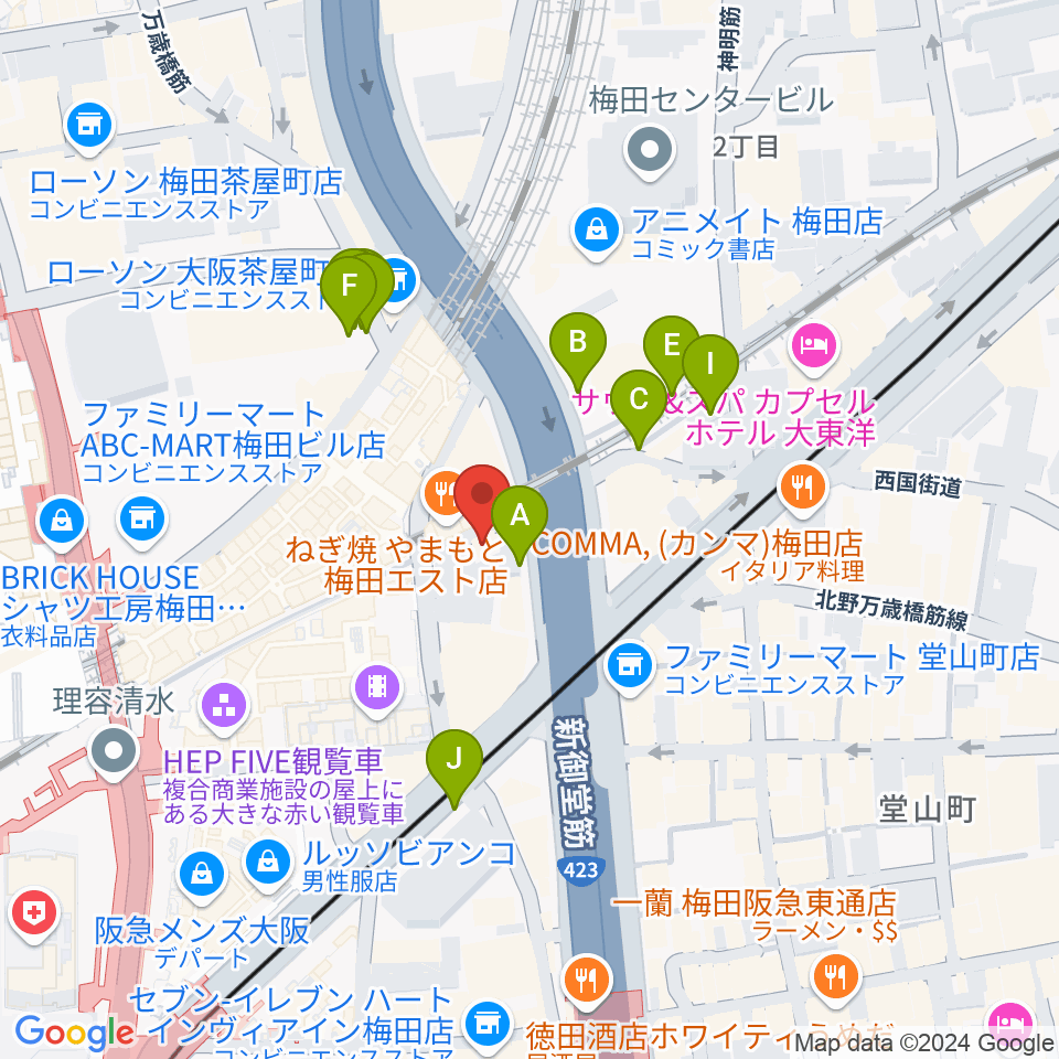 三木楽器 梅田店周辺の駐車場・コインパーキング一覧地図