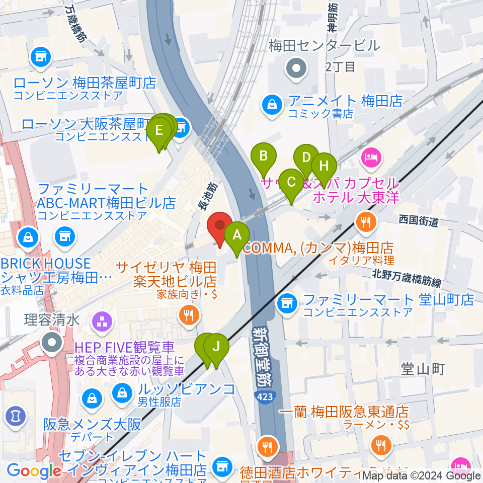 三木楽器 梅田店周辺の駐車場・コインパーキング一覧地図