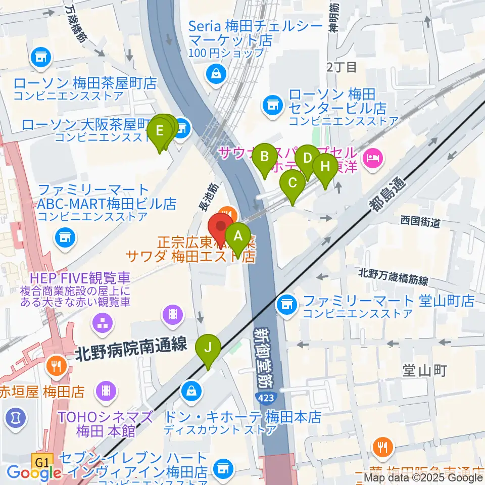 三木楽器 梅田店周辺の駐車場・コインパーキング一覧地図