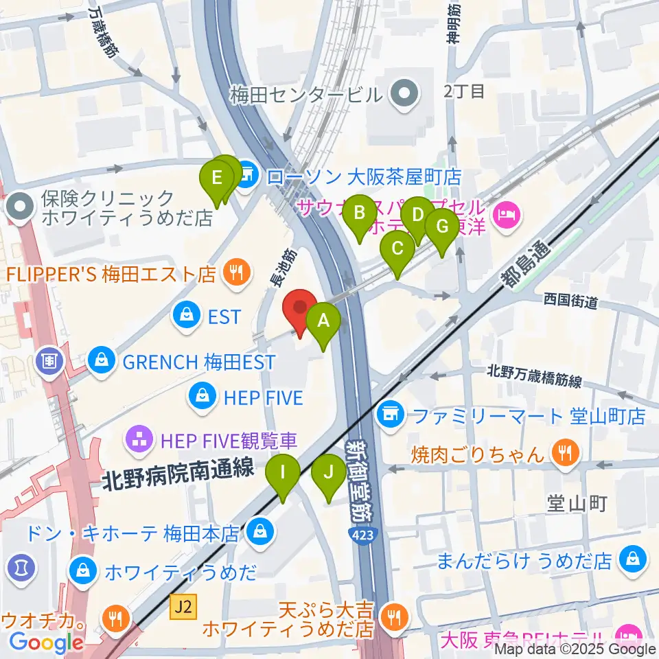 三木楽器 梅田店周辺の駐車場・コインパーキング一覧地図