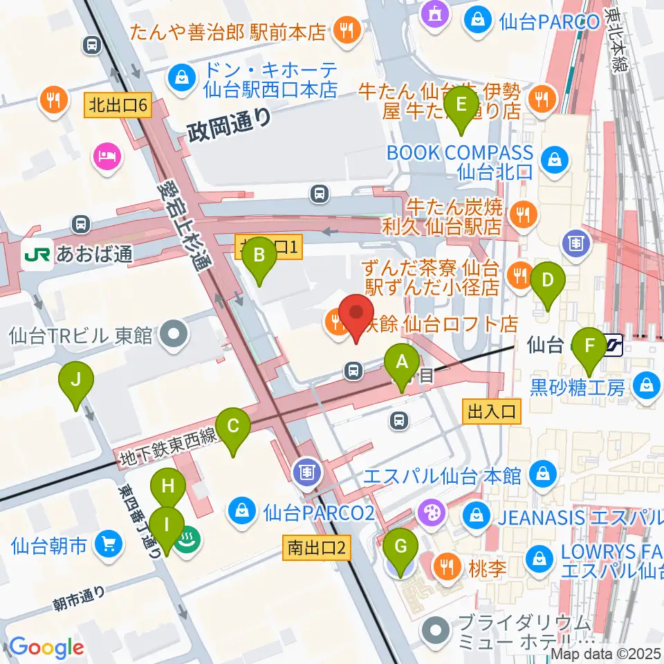 島村楽器 仙台ロフト店周辺の駐車場・コインパーキング一覧地図