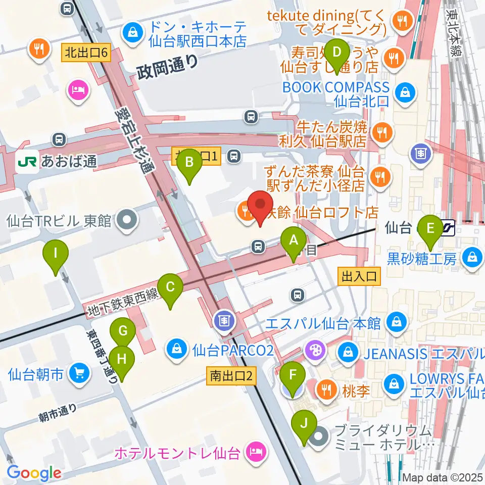 島村楽器 仙台ロフト店周辺の駐車場・コインパーキング一覧地図