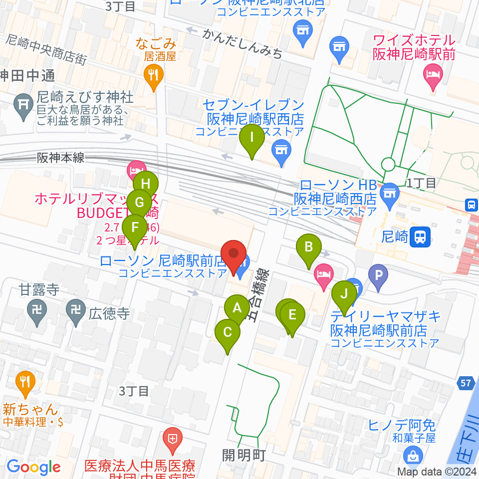 ベースオントップ尼崎店周辺の駐車場・コインパーキング一覧地図