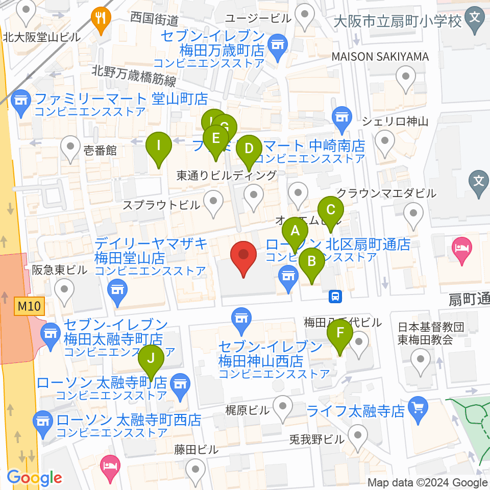 ベースオントップ大阪梅田店周辺の駐車場・コインパーキング一覧地図