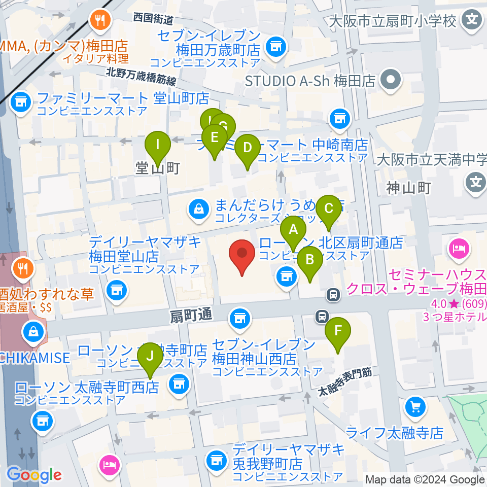 ベースオントップ大阪梅田店周辺の駐車場・コインパーキング一覧地図