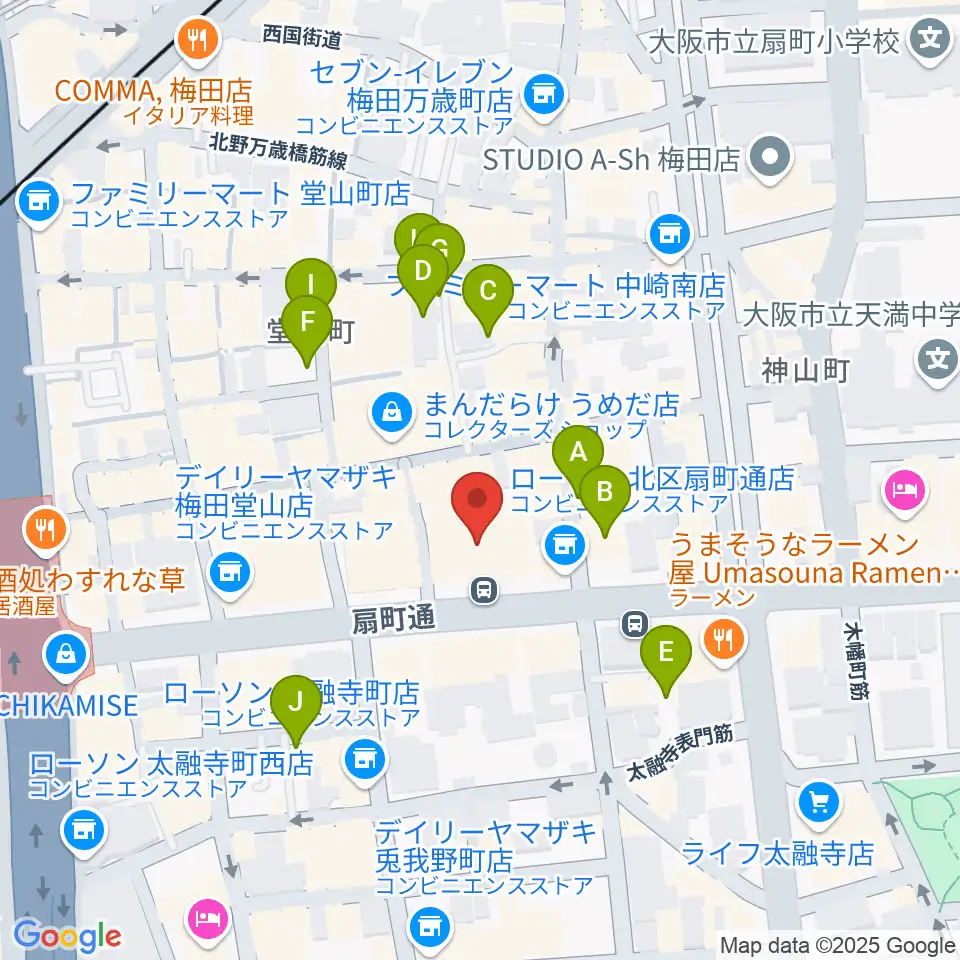 ベースオントップ大阪梅田店周辺の駐車場・コインパーキング一覧地図