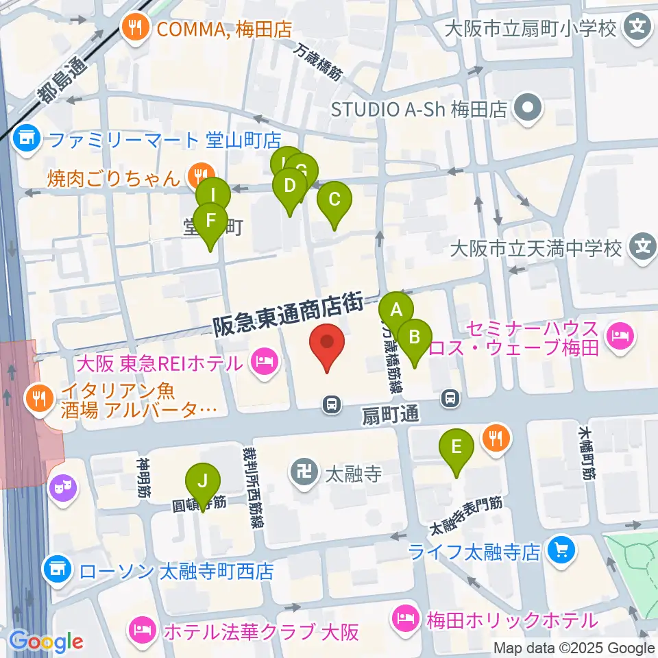 ベースオントップ大阪梅田店周辺の駐車場・コインパーキング一覧地図