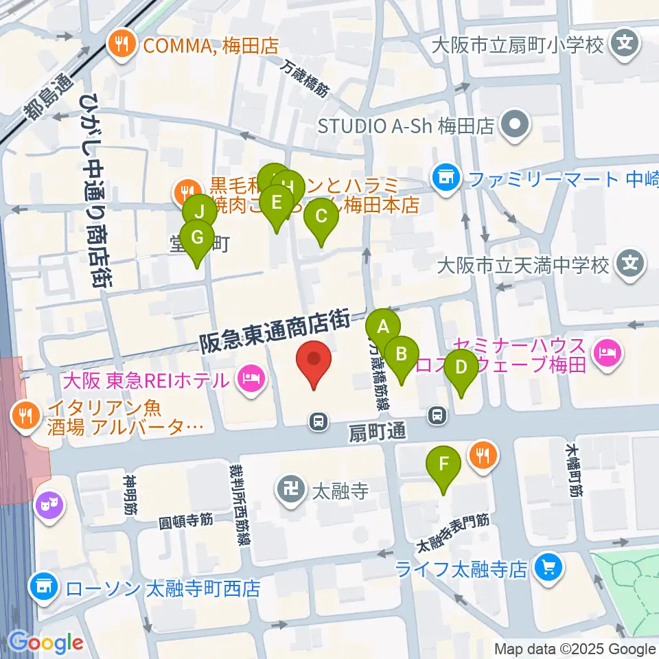 ベースオントップ大阪梅田店周辺の駐車場・コインパーキング一覧地図