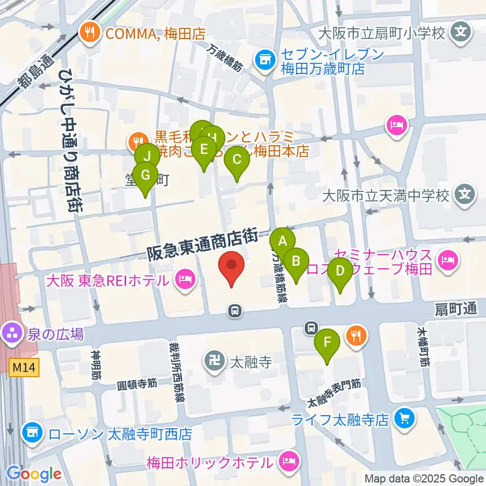 ベースオントップ大阪梅田店周辺の駐車場・コインパーキング一覧地図
