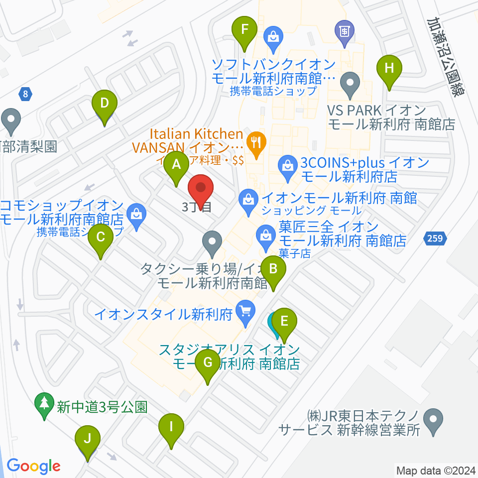 島村楽器イオンモール新利府 南館店周辺の駐車場・コインパーキング一覧地図