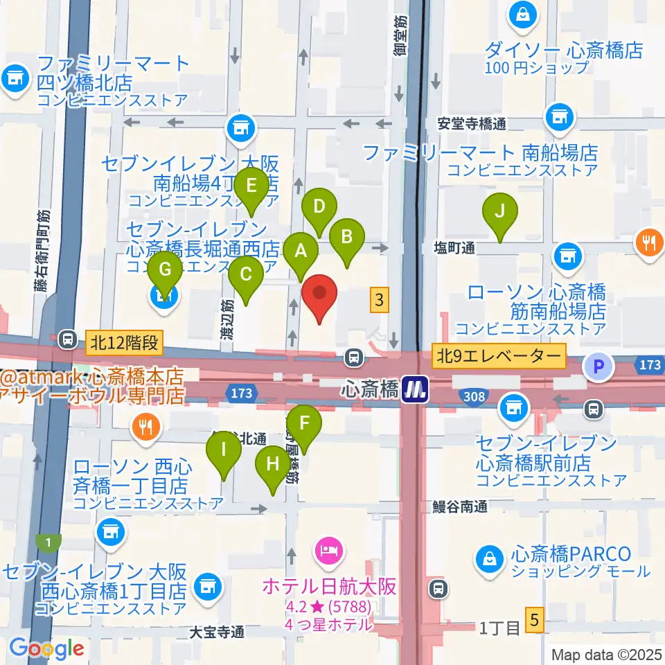 ベースオントップ心斎橋店周辺の駐車場・コインパーキング一覧地図