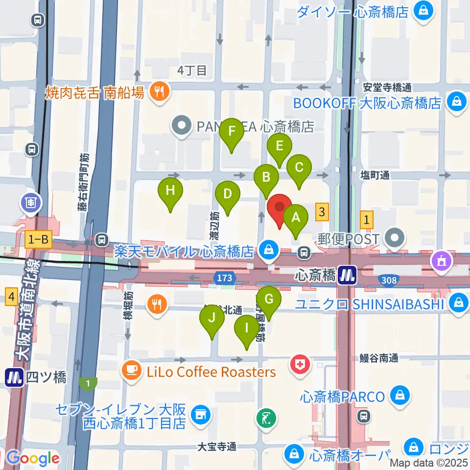 ベースオントップ心斎橋店周辺の駐車場・コインパーキング一覧地図