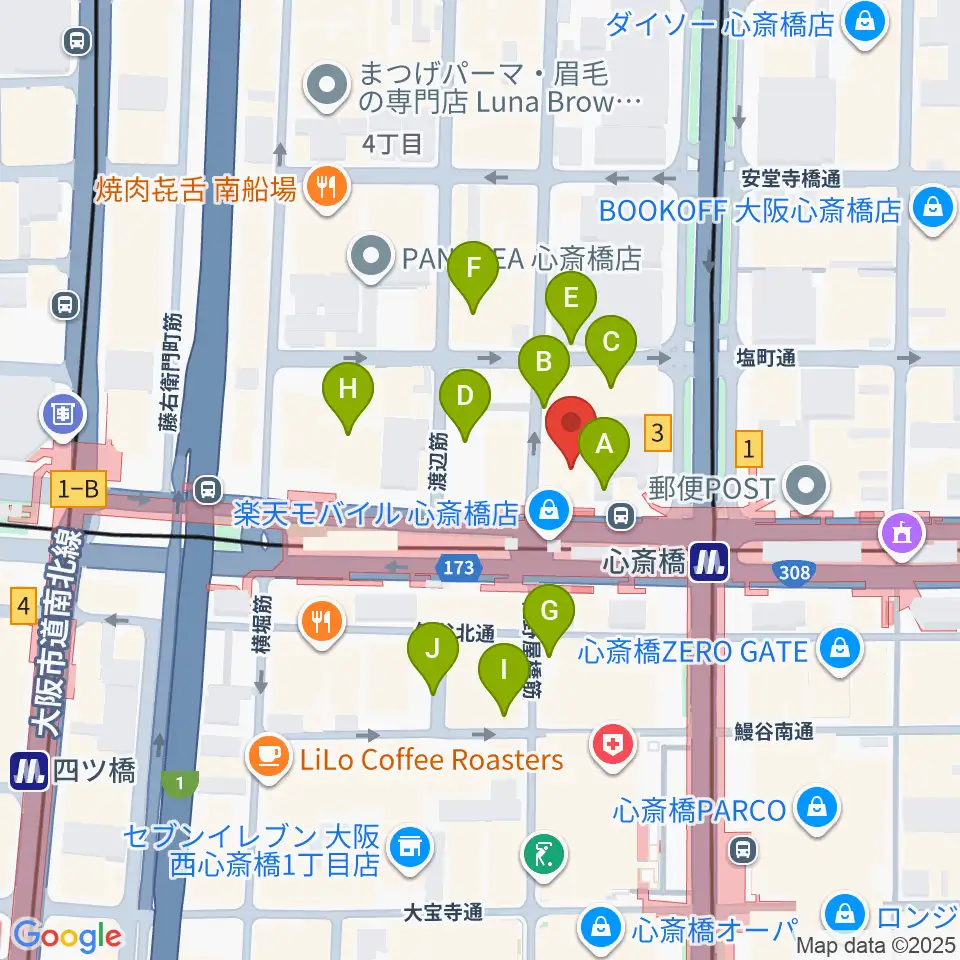 ベースオントップ心斎橋店周辺の駐車場・コインパーキング一覧地図