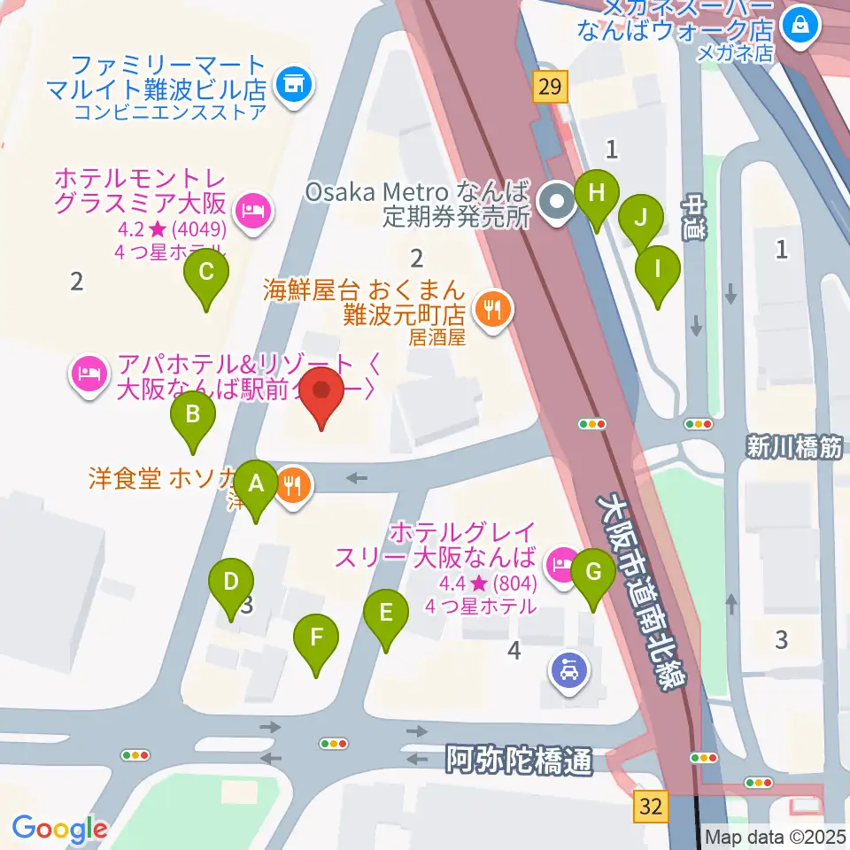 ベースオントップなんば店周辺の駐車場・コインパーキング一覧地図