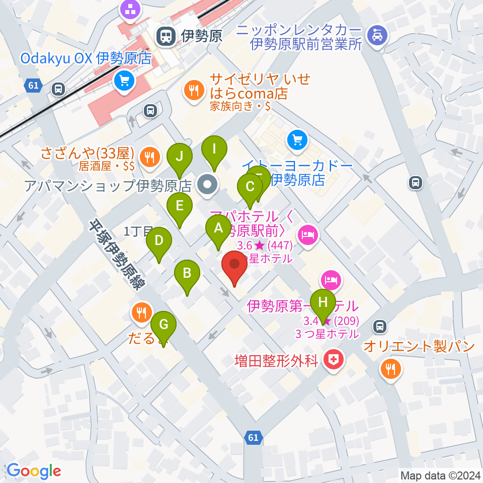 厚木楽器 アミ伊勢原周辺の駐車場・コインパーキング一覧地図