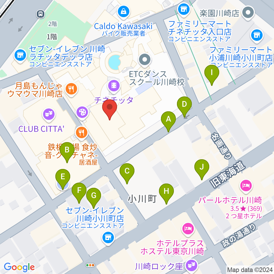 山野楽器ロックイン川崎周辺の駐車場・コインパーキング一覧地図