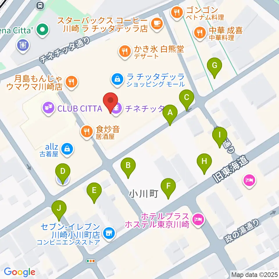 山野楽器ロックイン川崎周辺の駐車場・コインパーキング一覧地図