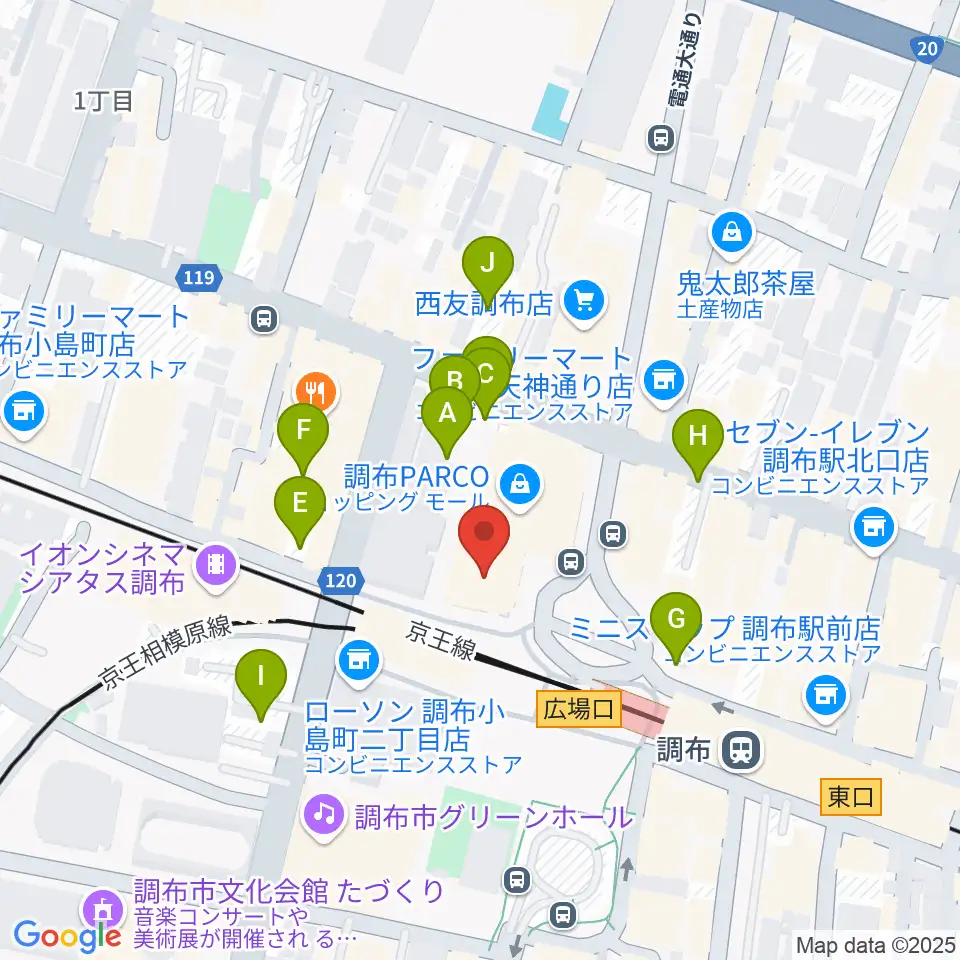 山野楽器 調布パルコ店周辺の駐車場・コインパーキング一覧地図