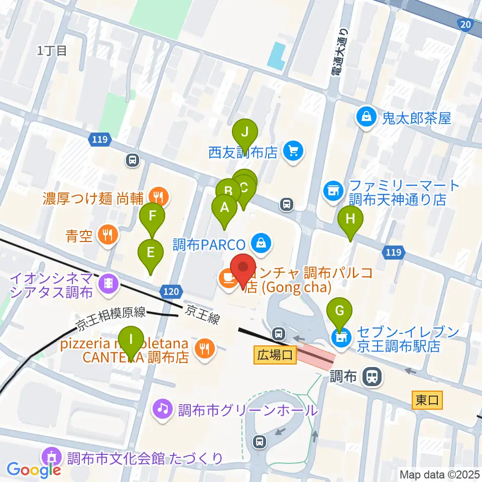 山野楽器 調布パルコ店周辺の駐車場・コインパーキング一覧地図