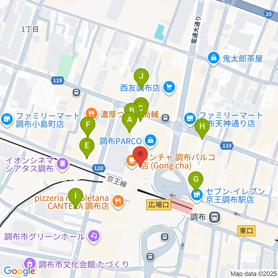 山野楽器 調布パルコ店周辺の駐車場・コインパーキング一覧地図