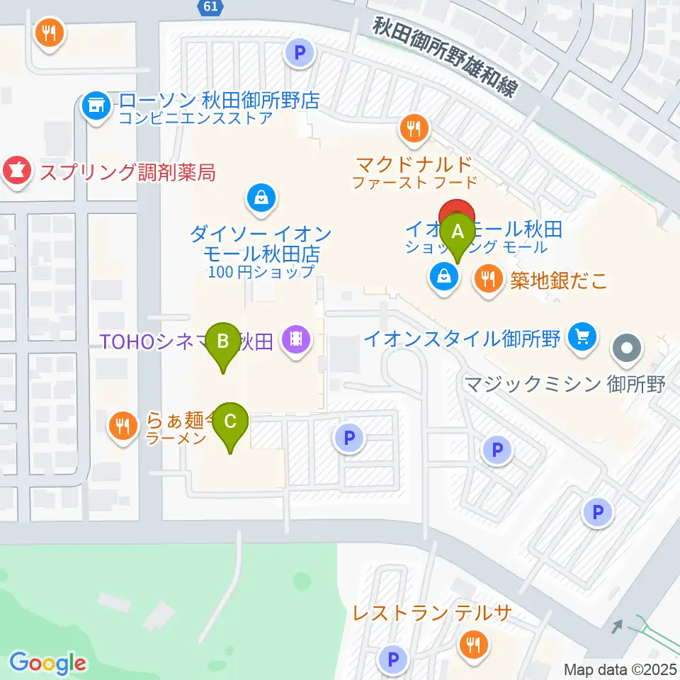 島村楽器 イオンモール秋田店周辺の駐車場・コインパーキング一覧地図