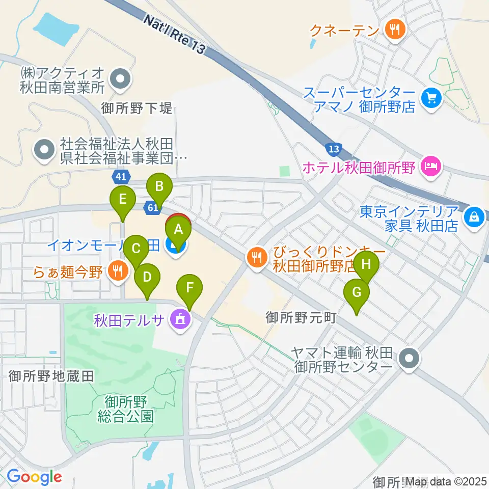 島村楽器 イオンモール秋田店周辺の駐車場・コインパーキング一覧地図