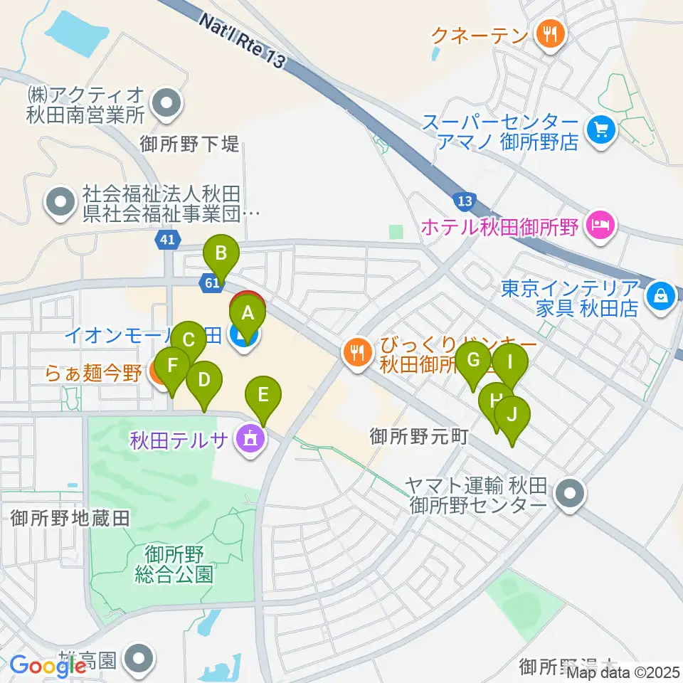 島村楽器 イオンモール秋田店周辺の駐車場・コインパーキング一覧地図