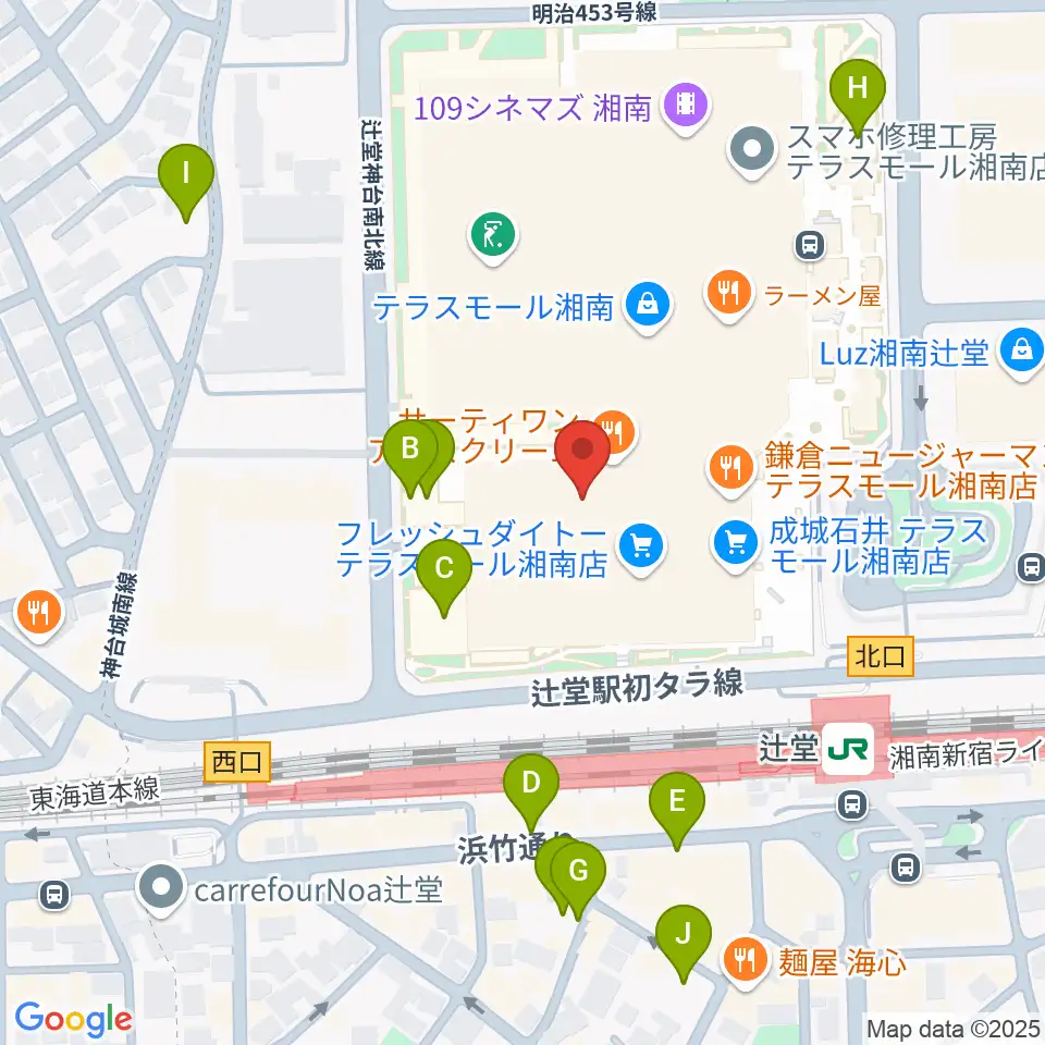 山野楽器 辻堂店周辺の駐車場・コインパーキング一覧地図