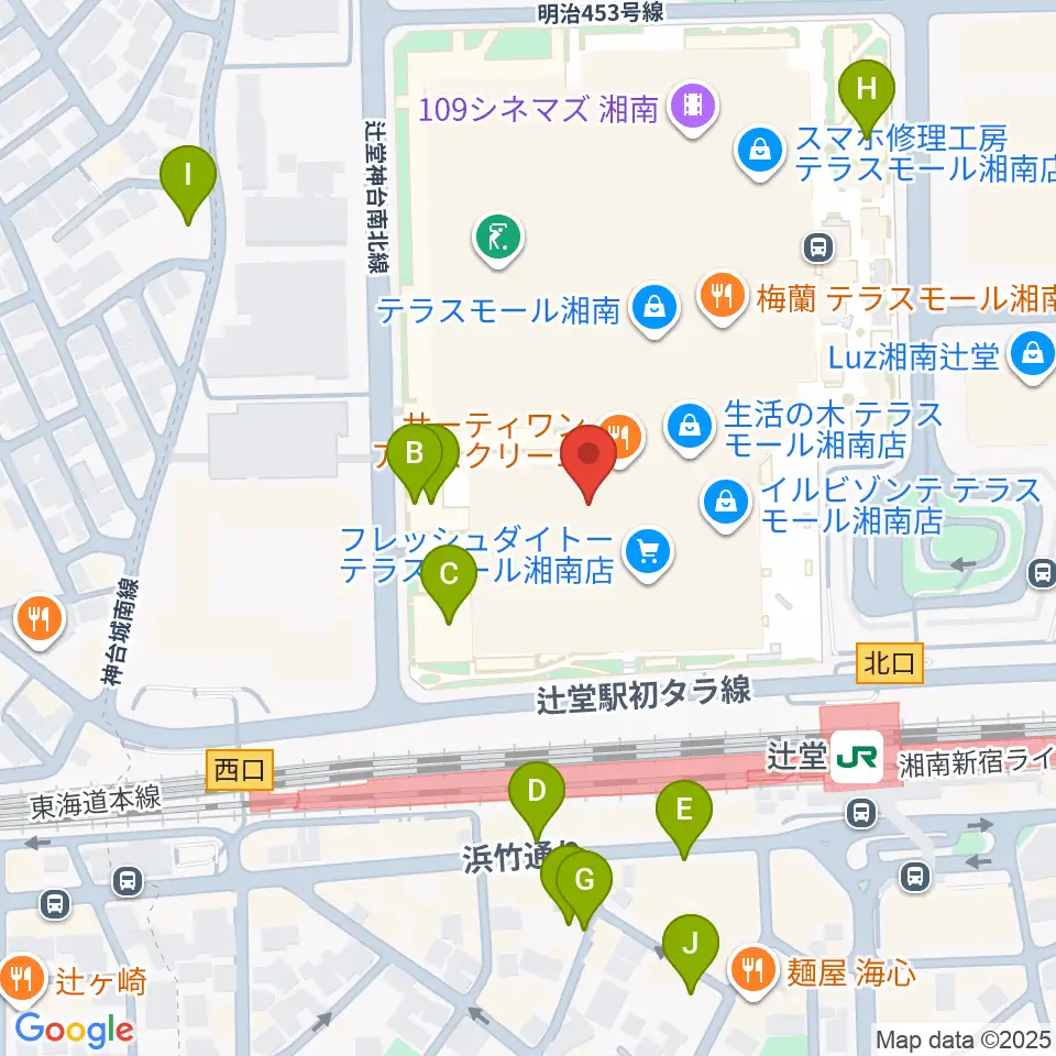 山野楽器 辻堂店周辺の駐車場・コインパーキング一覧地図
