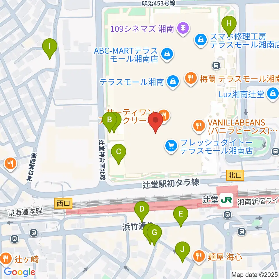 山野楽器 辻堂店周辺の駐車場・コインパーキング一覧地図