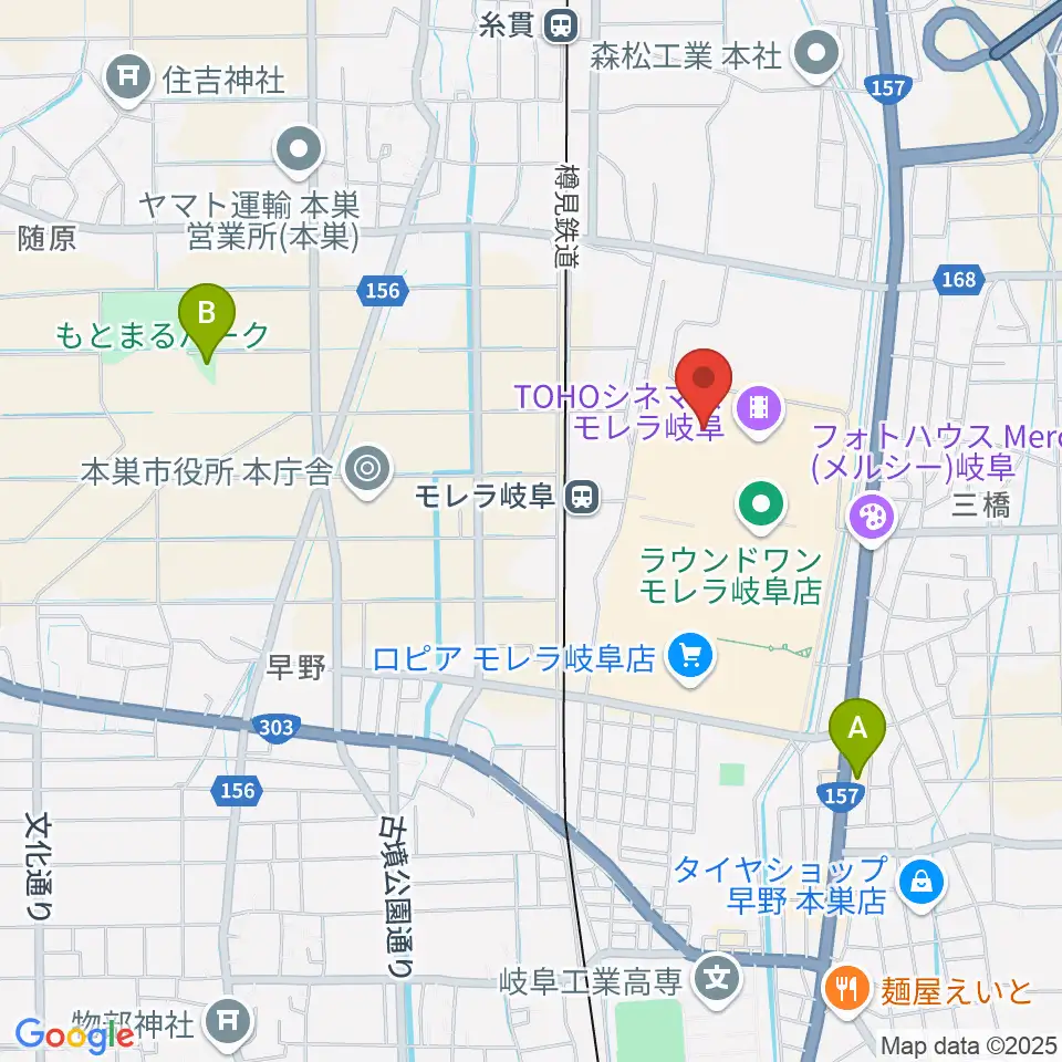 島村楽器モレラ岐阜店周辺の駐車場・コインパーキング一覧地図