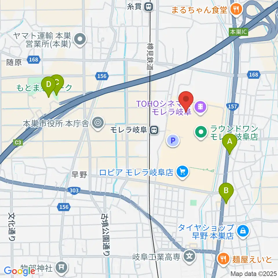 島村楽器モレラ岐阜店周辺の駐車場・コインパーキング一覧地図