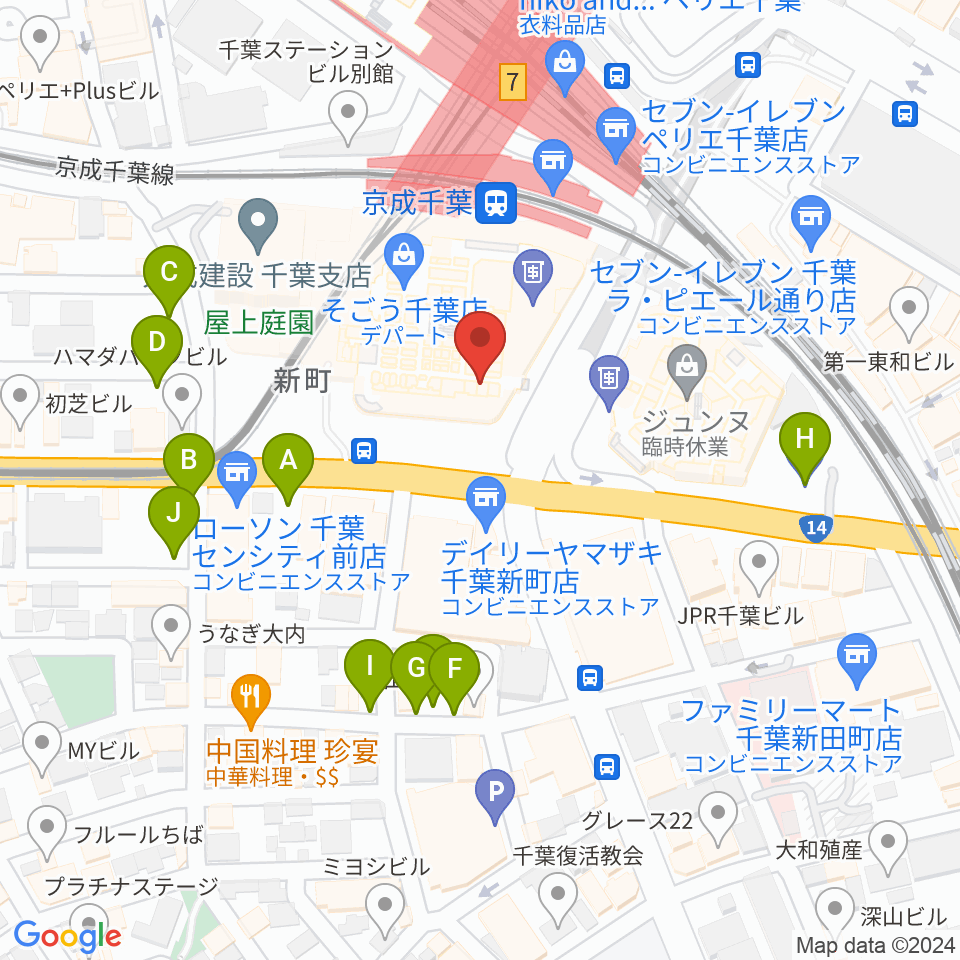 山野楽器 そごう千葉店周辺の駐車場・コインパーキング一覧地図