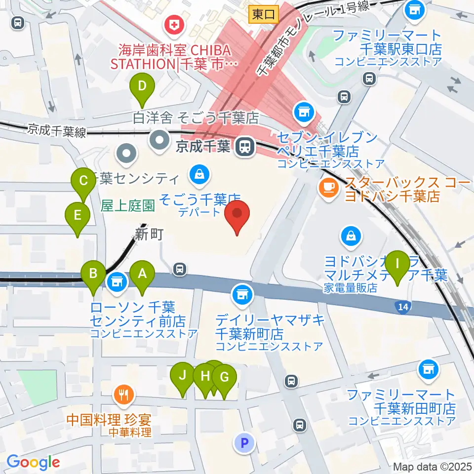 山野楽器 そごう千葉店周辺の駐車場・コインパーキング一覧地図