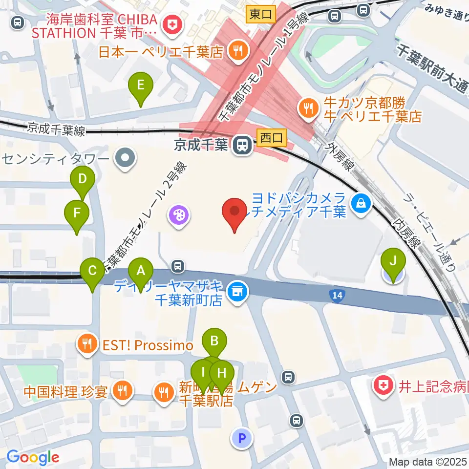 山野楽器 そごう千葉店周辺の駐車場・コインパーキング一覧地図