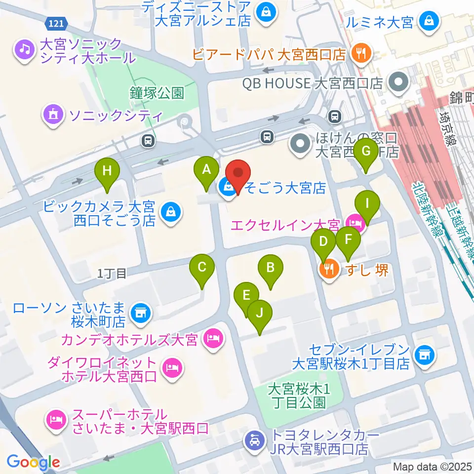 山野楽器 そごう大宮店周辺の駐車場・コインパーキング一覧地図