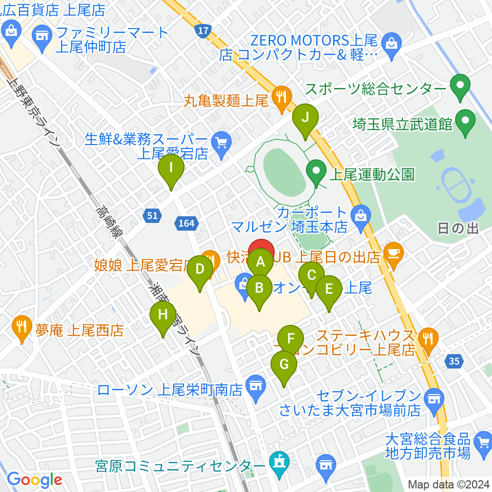 山野楽器イオンモール上尾店周辺の駐車場・コインパーキング一覧地図
