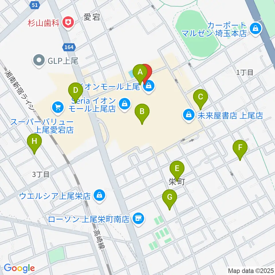 山野楽器イオンモール上尾店周辺の駐車場・コインパーキング一覧地図