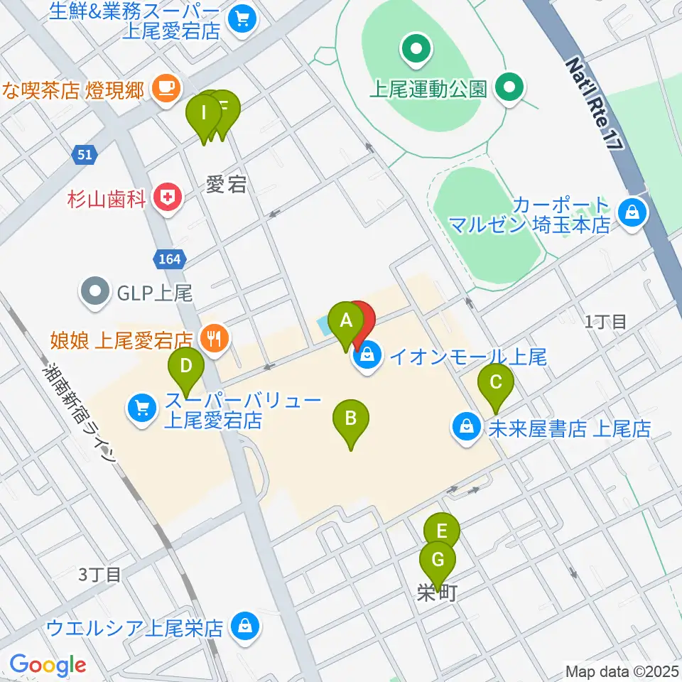 山野楽器イオンモール上尾店周辺の駐車場・コインパーキング一覧地図