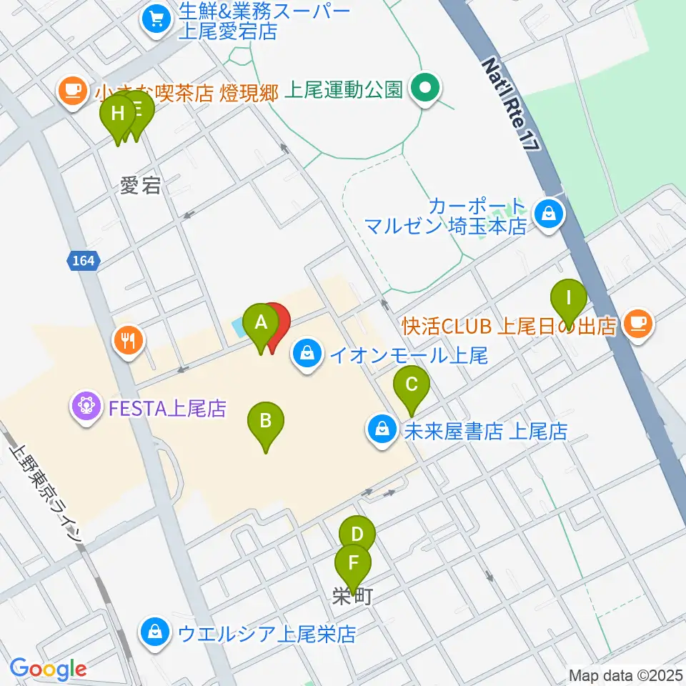 山野楽器イオンモール上尾店周辺の駐車場・コインパーキング一覧地図