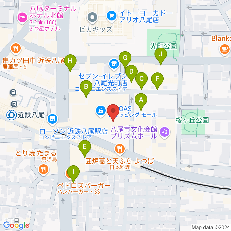 山野楽器 リノアス八尾店周辺の駐車場・コインパーキング一覧地図