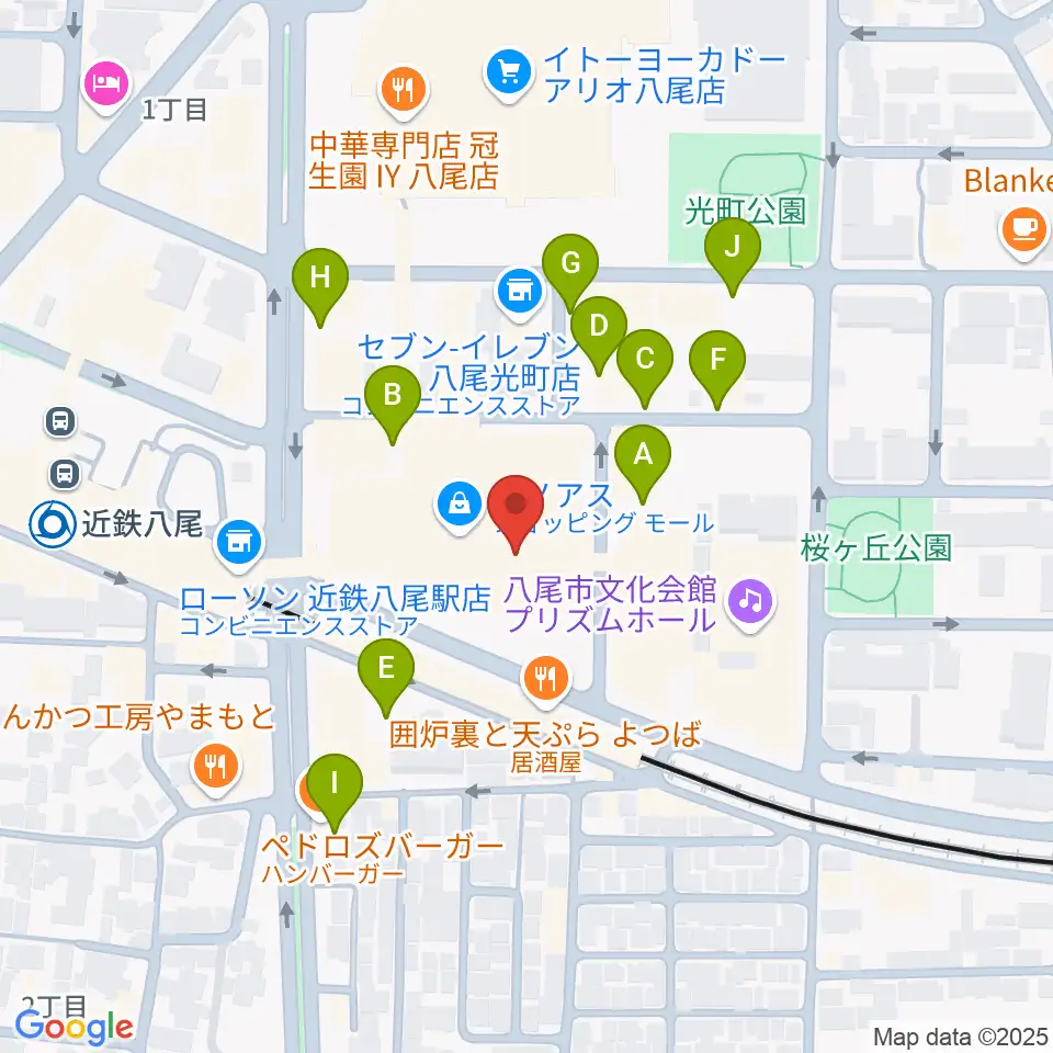 山野楽器 リノアス八尾店周辺の駐車場・コインパーキング一覧地図