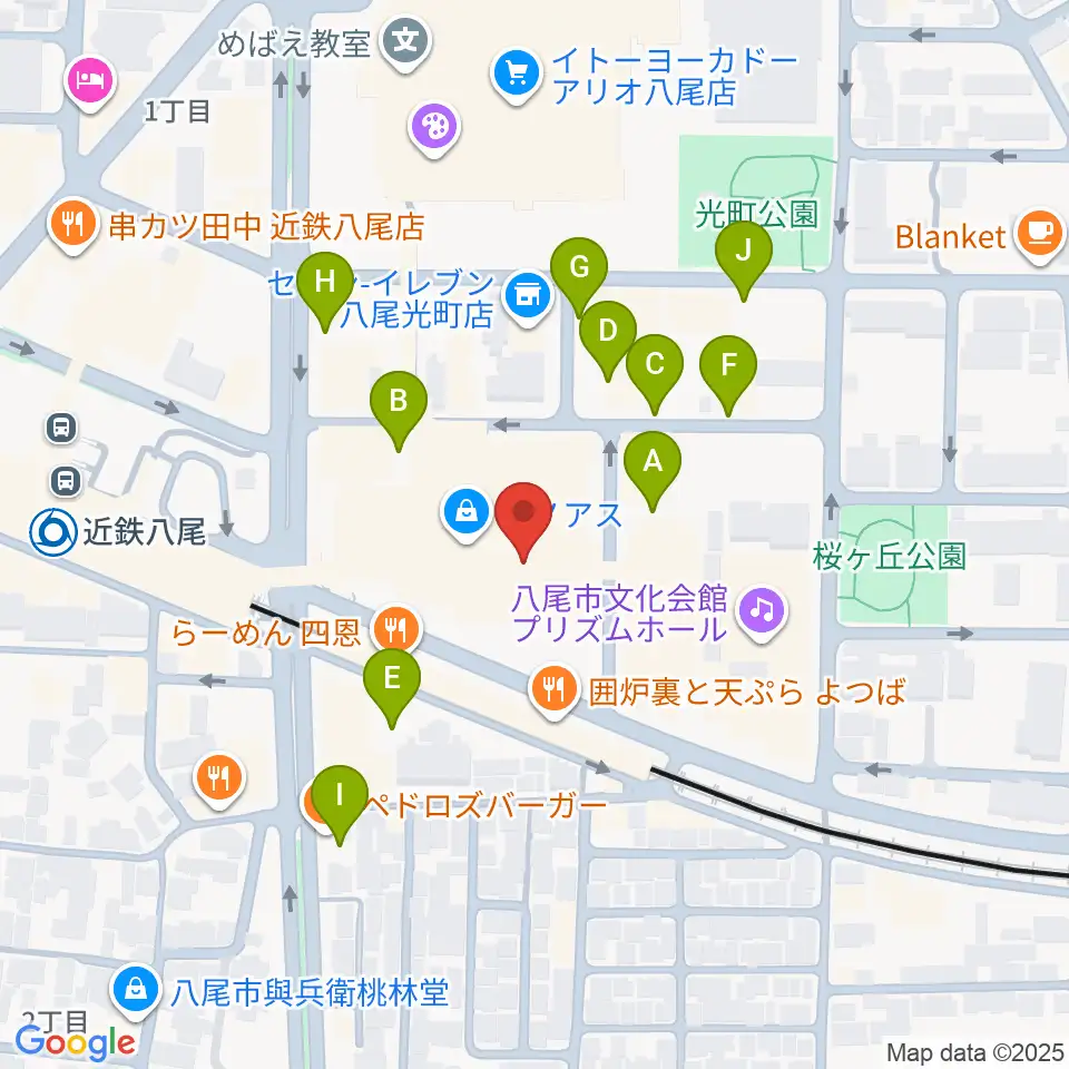 山野楽器 リノアス八尾店周辺の駐車場・コインパーキング一覧地図